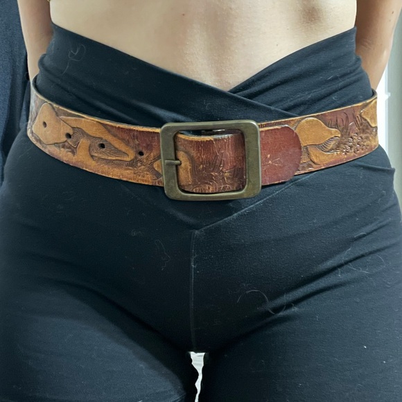 Vintage 1970s brown genuine leather Boho retro tool belt mushrooms 🍄 - Picture 13 of 15